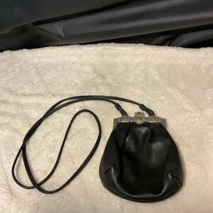 Vintage One World by Brighton Crossbody Purse/Silver /Black Leather 6 x 6 x 3